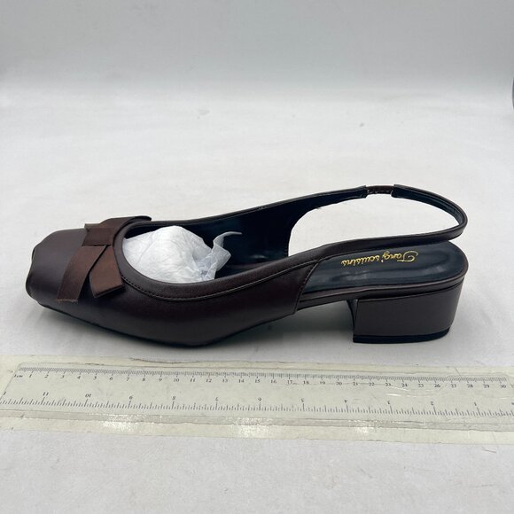 Tang'scuisins Brown Slingback Bow Knot Sandals Square Toe Block Low Heels Pump - Picture 2 of 8